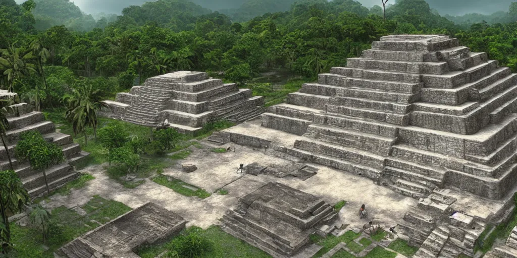 Image similar to palenque, ancient mayan city, unreal 5, hyperrealistic, realistic, photorealistic, dynamic lighting, highly detailed, cinematic landscape, studio landscape, studio lighting