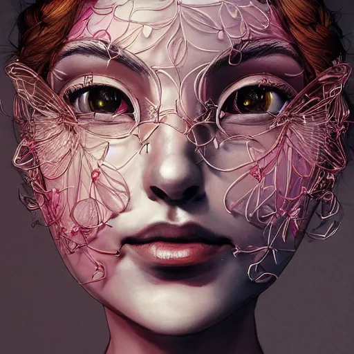 Image similar to the portrait of an incredibly beautiful, graceful, elegant woman comprised of fruit, an ultrafine detailed illustration by kim jung gi, irakli nadar, intricate linework, bright colors, final fantasy, behance contest winner, angular, unreal engine 5 highly rendered, global illumination, radiant light, detailed and intricate environment