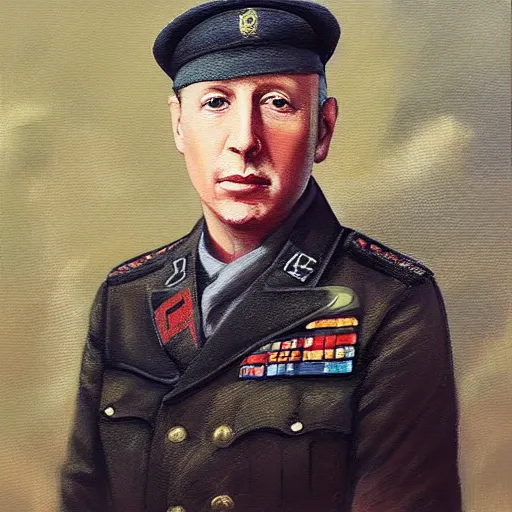 Prompt: “Oil painting of Mark Knopfler as a World War 1 general, 4k”