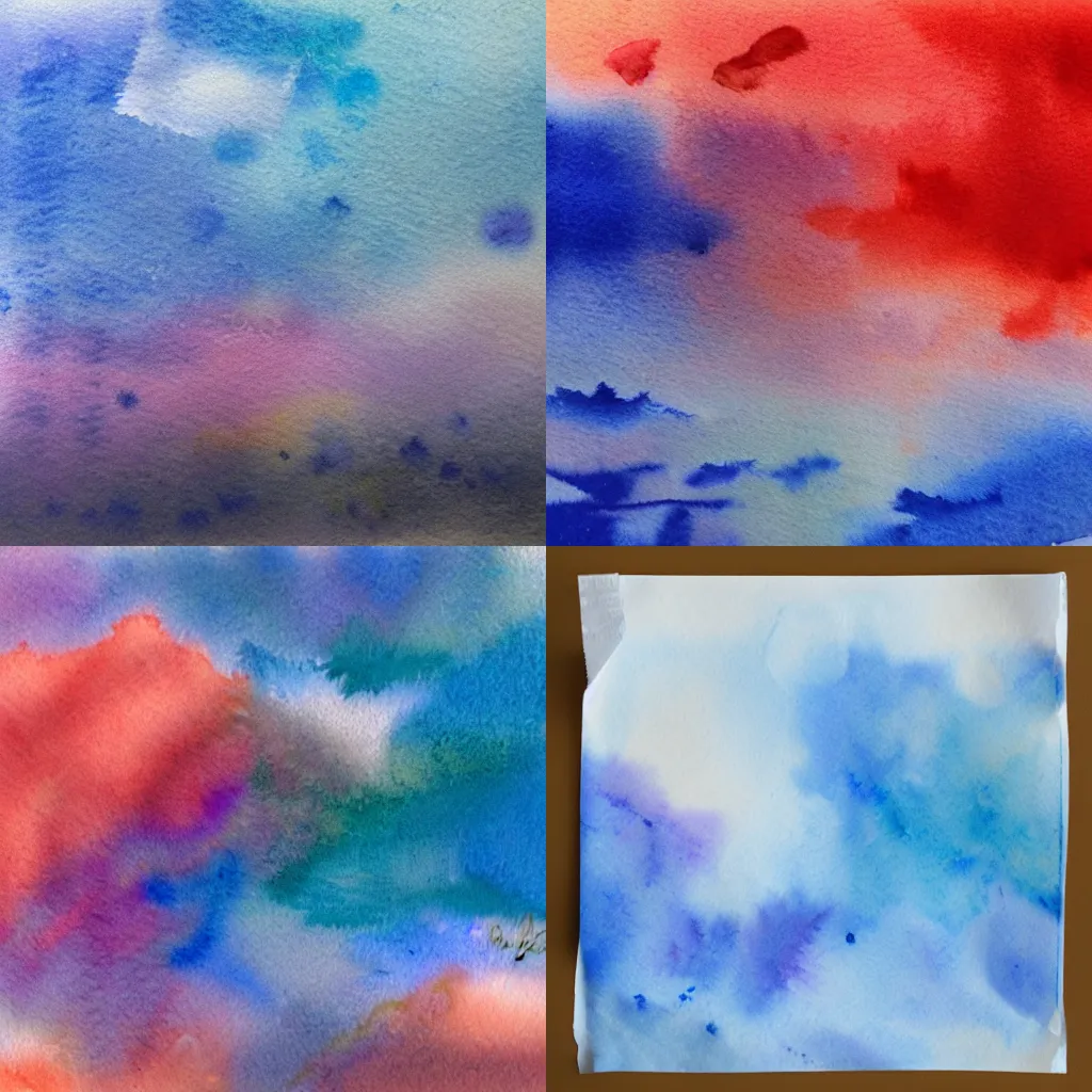 Prompt: a tissue paper humming flying in a watercolor sky