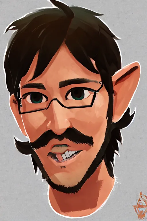 Image similar to a portrait of markiplier from the legend of zelda breath of the wild, breath of the wild art style.