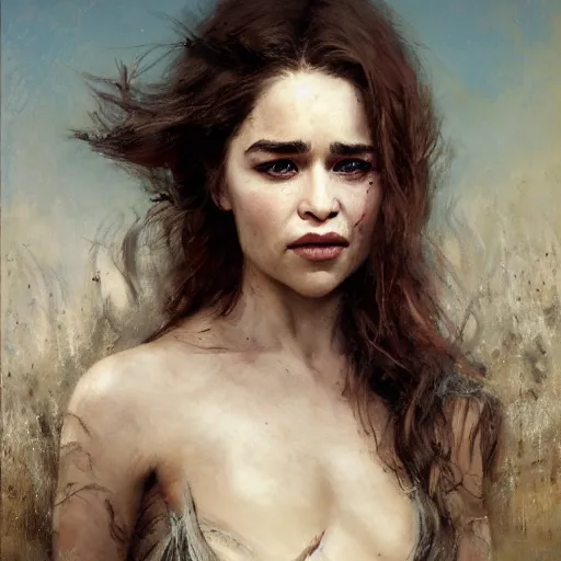 Image similar to emilia clarke with long fangs, detailed, by gaston bussiere, bayard wu, greg rutkowski, giger, maxim verehin, greg rutkowski, masterpiece, sharp focus,