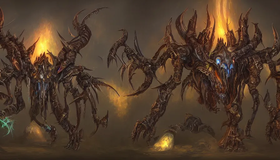 Image similar to the fourth race of starcraft 2, heavily inspired by demons and satans, character first look, highly detailed and beautiful concept art