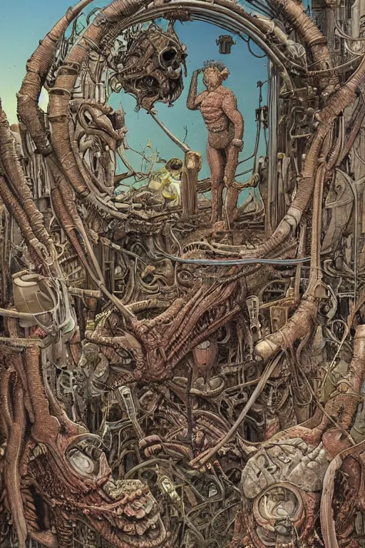 Image similar to a doorway to an impossible dream beyond comprehension, very very detailed painting by geof darrow and greg rutowski and hr giger