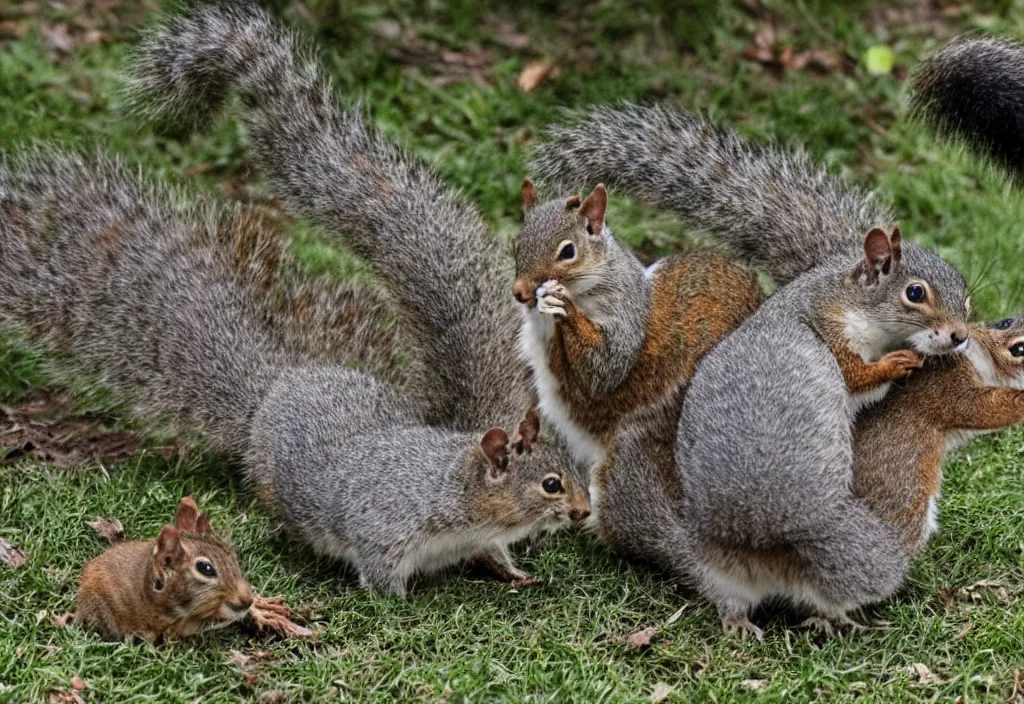 Prompt: squirrels cats and badgers battle in the streets