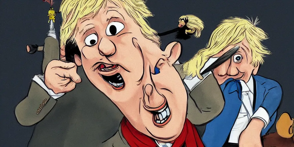 Image similar to boris johnson as the disney version of pinocchio, with a long nose, in the style of kim jung gi