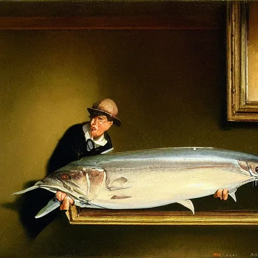 Prompt: sardine in the world of adam wyeth, extremely detailed masterpiece, illustration, by michael sowa,