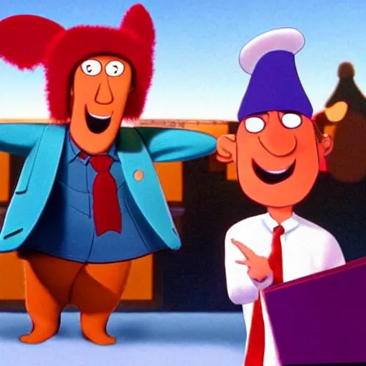 Image similar to Screen capture from the live-action Rocky & Bullwinkle Musical