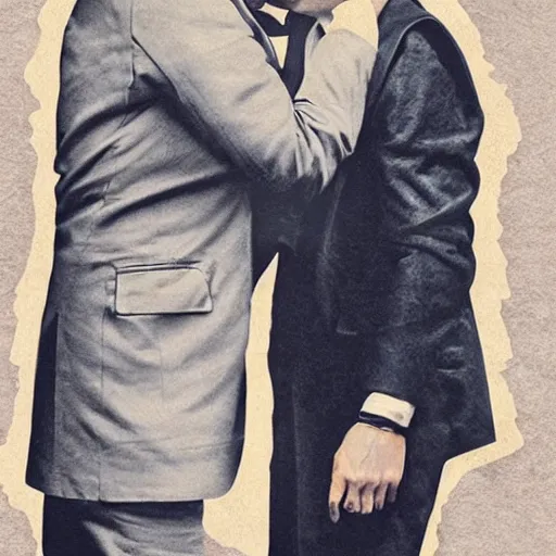 Image similar to benjamin netanyahu kissing tommy shelby, photorealistic, detailed