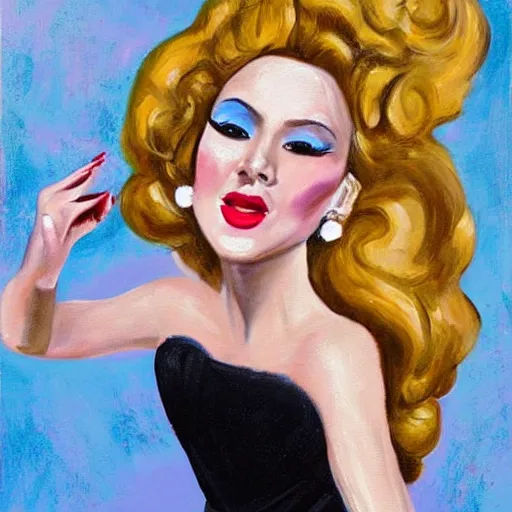 Prompt: painting of a glamorous blonde opera singer performing, highly realistic painting