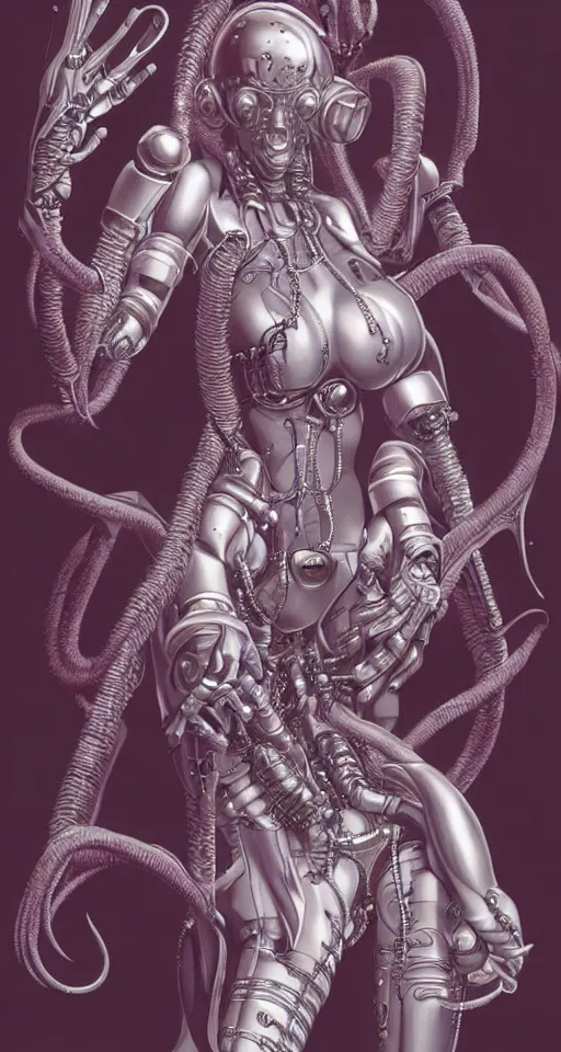 Prompt: Cthulhu cyberpunk woman, robotic, trending on artstation, by Hajime Sorayama and Boris Vallejo