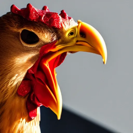 Image similar to a high detail shot of a chicken wearing a suit