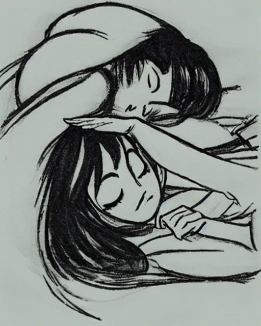 Image similar to inked sketch of an girl sleeping, drawn by osamu tezuka