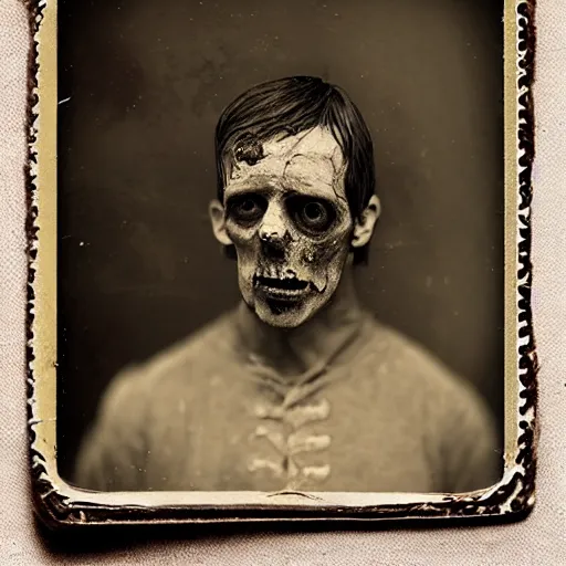 Prompt: tintype of a mangled zombie