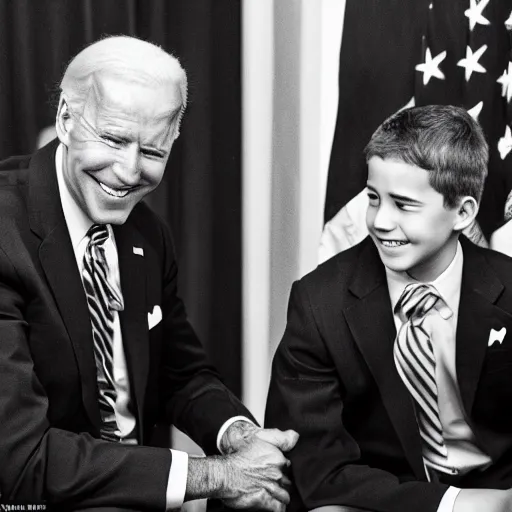 Image similar to A portrait photo of joe biden teams up with a teenage joe biden, perfect faces, 50 mm, award winning photography