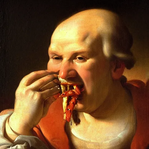 Prompt: realist close up portrait of an old king eating a hamburger and fries, oil on canvas, aged, focused, sharp, detailed, 8 k by joseph ducreux