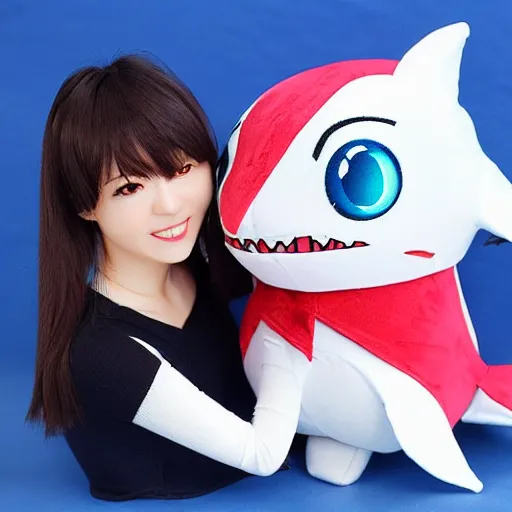 Image similar to cute fumo plush of a shark with sharp and dangerous teeth, anime girl