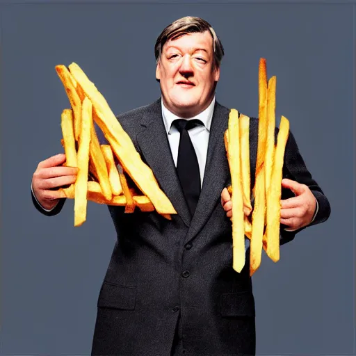 Image similar to ( ( stephen fry ) ) is [ made of ] [ french fries ] hybrid intercross mix