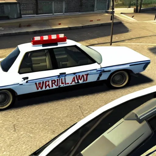 Image similar to GTA V arnold schwarzenegger screenshot stealing a cop car