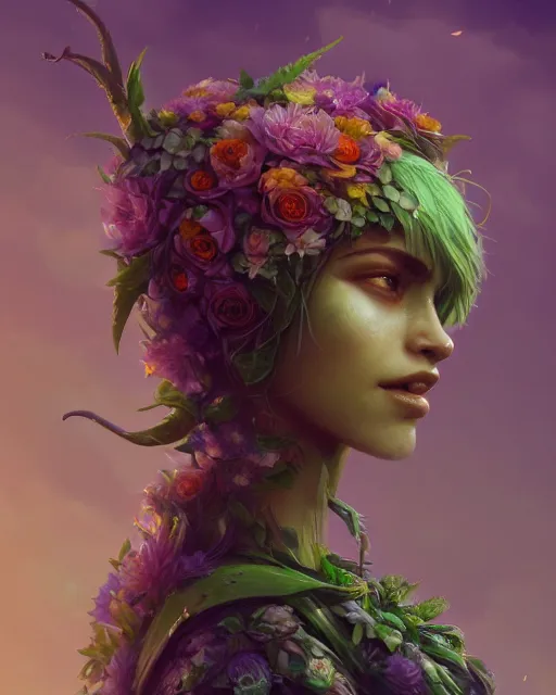 Image similar to epic professional digital image of a hybrid girl of plants and flowers, fox digs, reina rachin, ignacio fernandez rios, leesha hannigan, wayne haag, artstation, cgsocietywlop, epic, a lot of wow, a lot of detail, gorgeous, detailed, cinematic, masterpiece