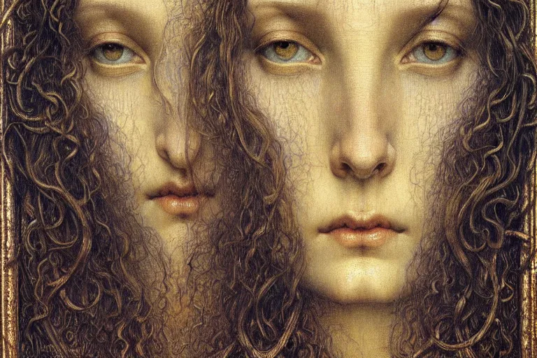 Image similar to detailed realistic beautiful young medieval queen face portrait by jean delville, gustave dore and marco mazzoni, art nouveau, symbolist, visionary, gothic, pre - raphaelite. horizontal symmetry