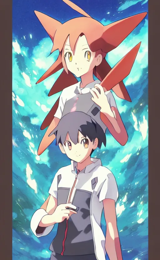 Prompt: a pokemon go card from 1 9 9 8, illustration, concept art, anime key visual, trending pixiv fanbox, by wlop and greg rutkowski and makoto shinkai and studio ghibli and kyoto animation and ken sugimori, symmetrical facial features, gen 2, pocket monster companion, box art