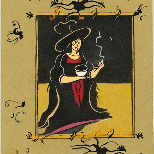 Image similar to witch conjuring a cup of coffee