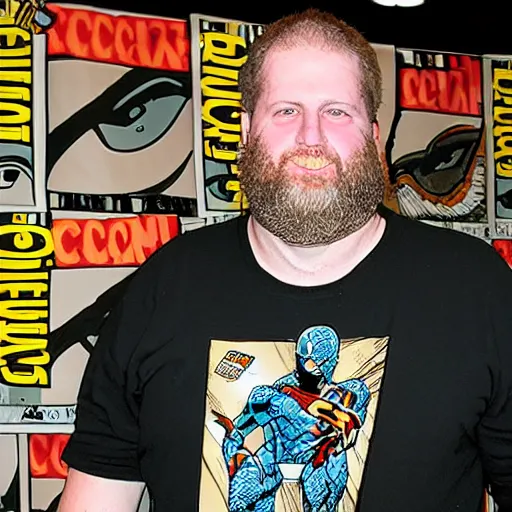 Image similar to portrait of DC comics comic book artist Ethan Van Sciver at a comic book convention