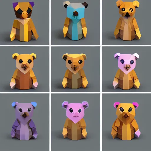 Image similar to lowpoly style cubist cute teddy bears