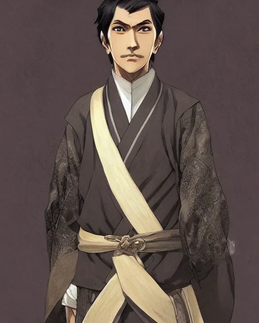 Image similar to an anime portrait of jose rizal as a beautiful man wearing a kimono from skyrim, by stanley artgerm lau, wlop, rossdraws, james jean, andrei riabovitchev, marc simonetti, and sakimichan, trending on artstation