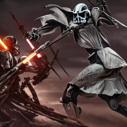 Prompt: general grievous fighting a jedi, high detail, art station, award - winning art