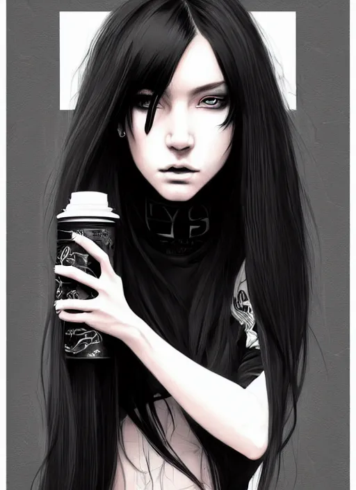 Image similar to portrait of long black hair girl within a streetwear. cynical face, concept art, cyberpunk illustration, intricate, highly detailed 8 k, smooth, matte, sharp focus, rim light, beautiful and aesthetic shape of face and body, artgerm, artstation, art by gharliera