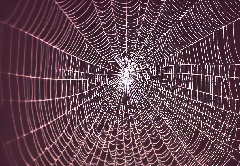 Prompt: a ultra realistic hyper realistic underexposed fujifilm 800 photograph of an intricate neon spider web