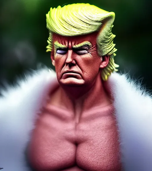 Image similar to award winning 5 5 mm close up portrait color photo of trump as songoku, in a park by luis royo. soft light. nikon d 7 5 0