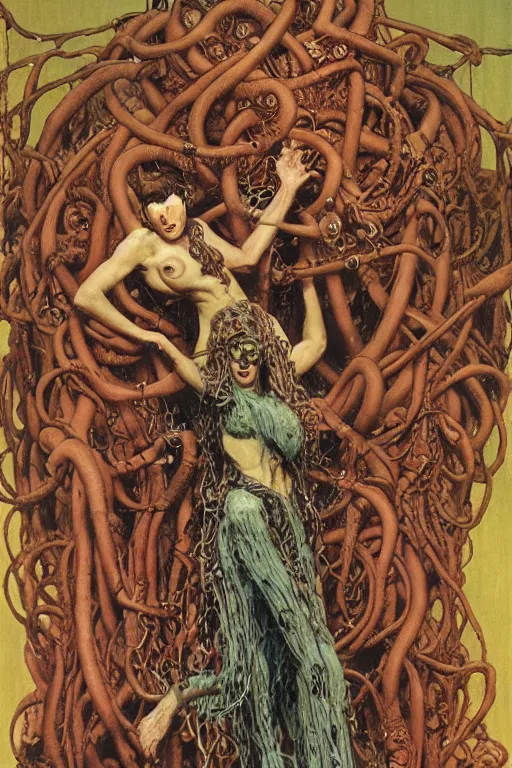 Image similar to full length portrait of insane medusa, dynamic, painted by lawrence alma tadema, zdzislaw beksinski, norman rockwell, jack kirby, tom lovell, alex malveda, greg staples, hand of fear, bbc, tv