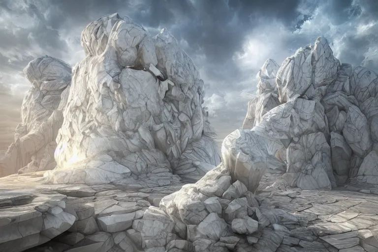 Image similar to a broken white marble statue octane render detailed surrealism by leon tukker and jacek yerka