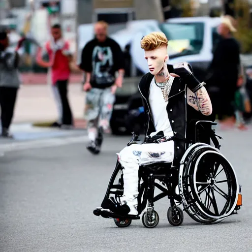 Prompt: machine gun kelly in a wheelchair