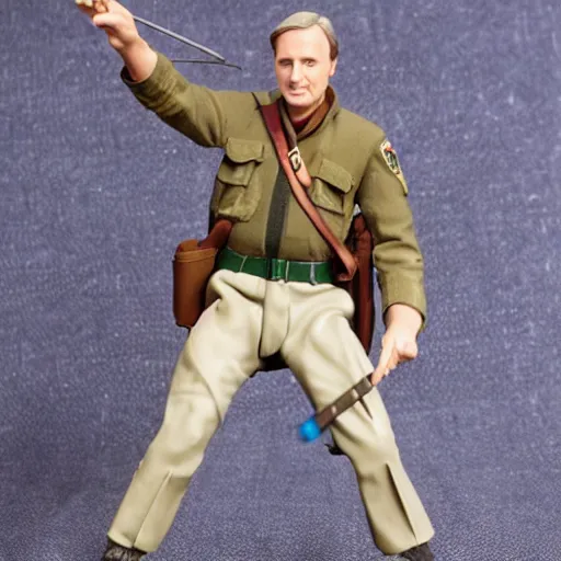 Image similar to 5 inch figure of alan alda as hawkeye from mash, toy, realistic, studio lighting