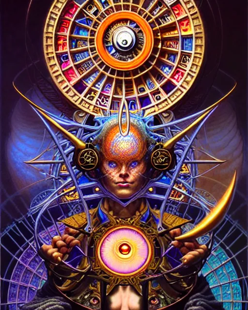 Image similar to the wheel of fortune tarot card, fantasy character portrait made of fractals, ultra realistic, wide angle, intricate details, the fifth element artifacts, highly detailed by peter mohrbacher, hajime sorayama, wayne barlowe, boris vallejo, aaron horkey, gaston bussiere, craig mullins