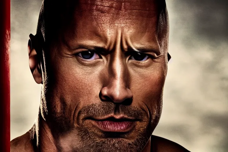 Image similar to ! dream a cinematic portrait of dwayne the rock johnson as pinocchio, annie leibovitz and zack snyder, 8 k, hd, high resolution, 8 5 mm, red and white color theme, f / 1. 8