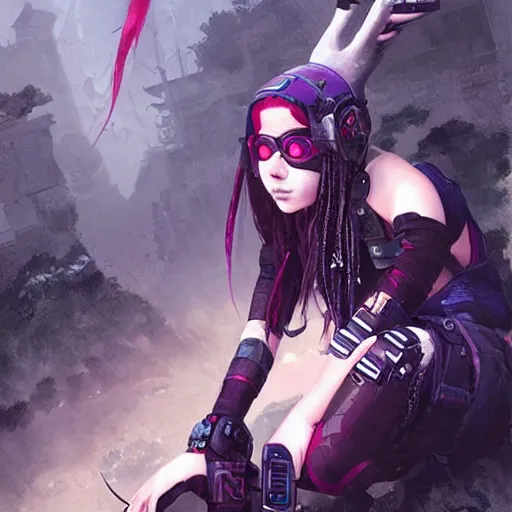 Image similar to cybergoth mimic teen girl, digital artwork by greg rutkowski and hiroriko araki