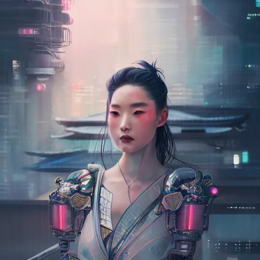 Prompt: portrait futuristic Samurai Girl, in future cyberpunk tokyo rooftop , ssci-fi, fantasy, intricate, very very beautiful, elegant, human anatomy, neon light, highly detailed, digital painting, artstation, concept art, smooth, sharp focus, illustration, art by tian zi and WLOP and alphonse mucha