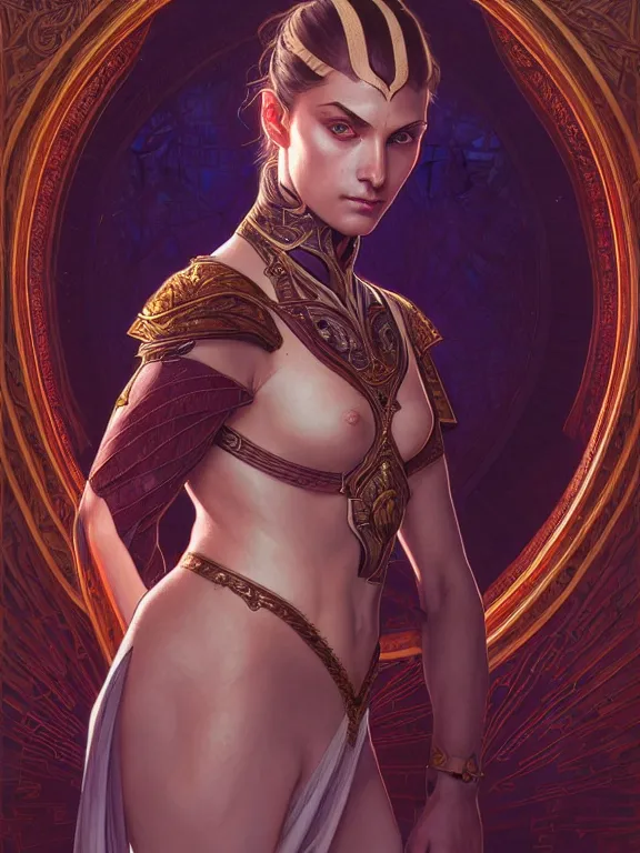 Image similar to symmetry!! intense fanart of a evve as a mage warrior as acotar protagonist, magic background, intricate, elegant, highly detailed, my rendition, digital painting, artstation, concept art, smooth, sharp focus, illustration, art by artgerm and greg rutkowski and alphonse mucha