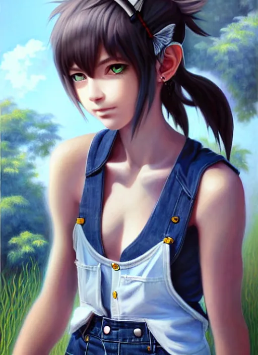 Prompt: a portrait of catgirl wearing white vest, and denim shorts an ultrafine detailed painting, detailed painting, detailed eyes!!, final fantasy