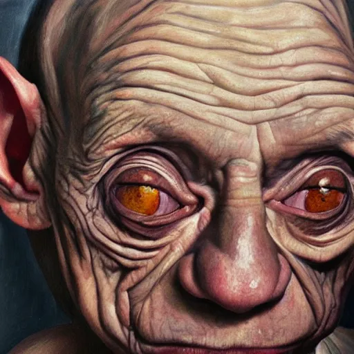 Image similar to high quality high detail painting by lucian freud, hd, portrait of gollum, photorealistic lighting