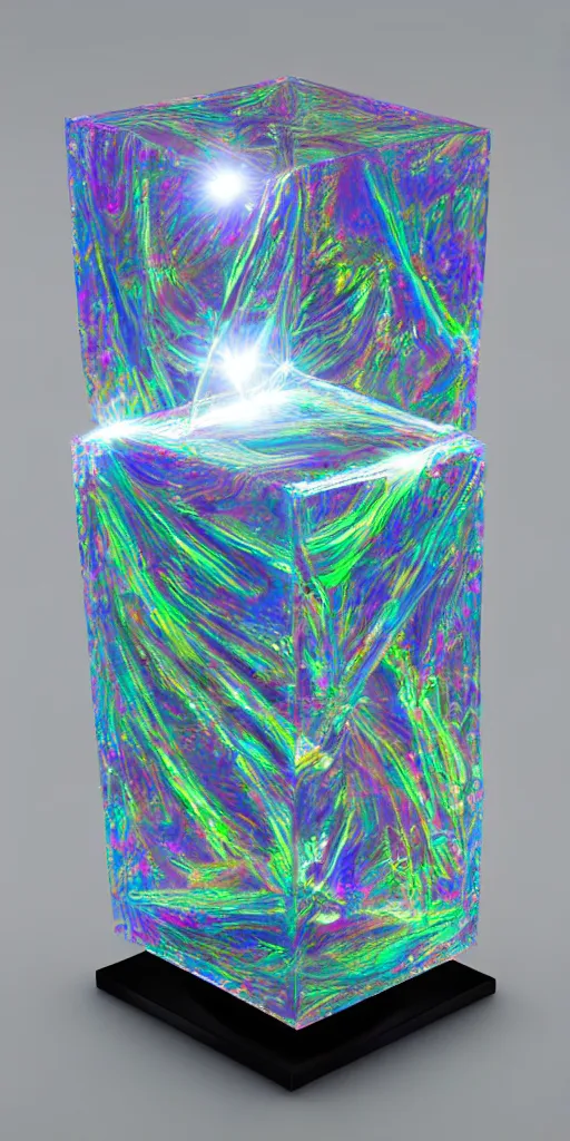 Prompt: a hyper realistic holographic sculpture of surreal quantum levitation, digital art, high concept, fractal crystals, recursive, exponential, prismatic, caustics, lens flares, 8K