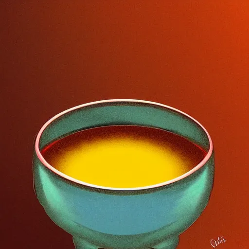 Prompt: portal to another galaxy inside a bowl of soup, yellow background, digital art