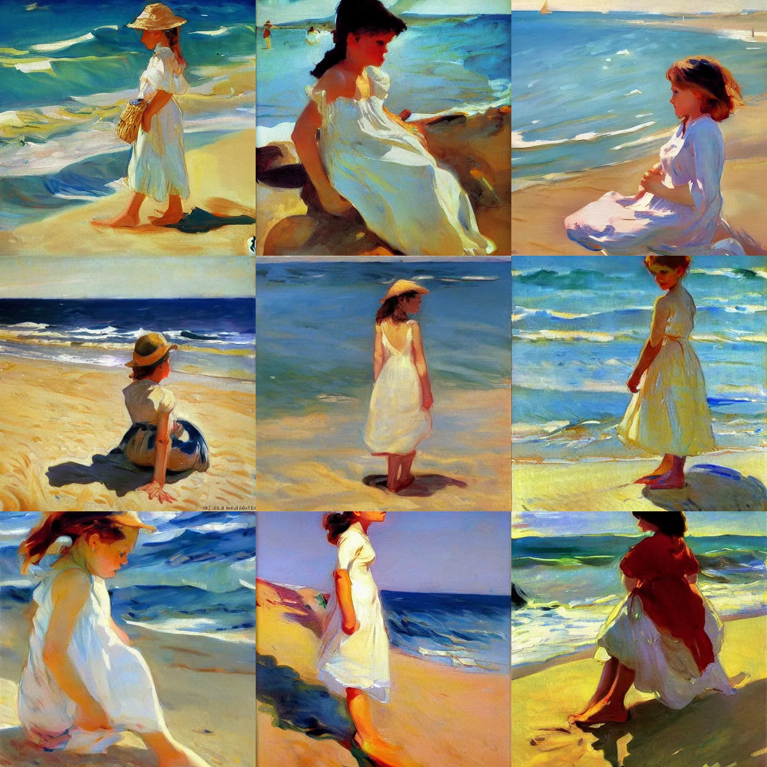 Prompt: Girl in the beach, painting by Sorolla