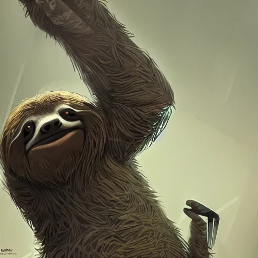 Prompt: a sloth recording voiceover, digital art by łukasz piskorz and patrick mcenvoy and michael komarck, intricate, highly detailed, artstation, concept art, smooth, sharp focus photo centered