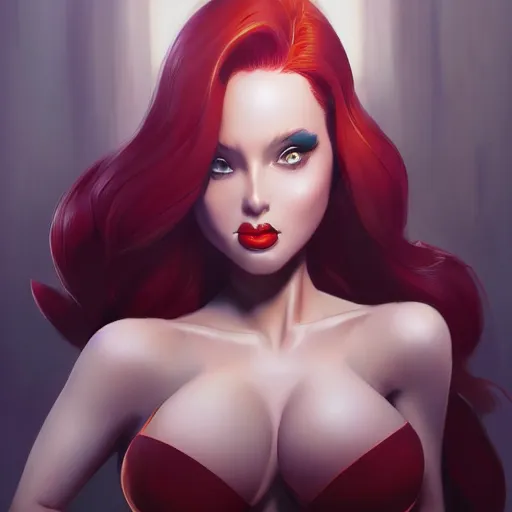 Image similar to beautiful Jessica Rabbit by Stanley Artgerm Lau, WLOP, Rossdraws, Frank Frazetta, Andrei Riabovitchev, Marc Simonetti, trending on artstation